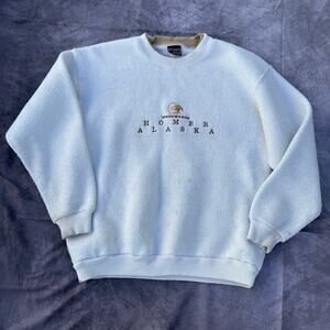 Vintage 90's Homer Alaska Eagle Fleece White Crewneck Pullover Sweatshirt Sz S